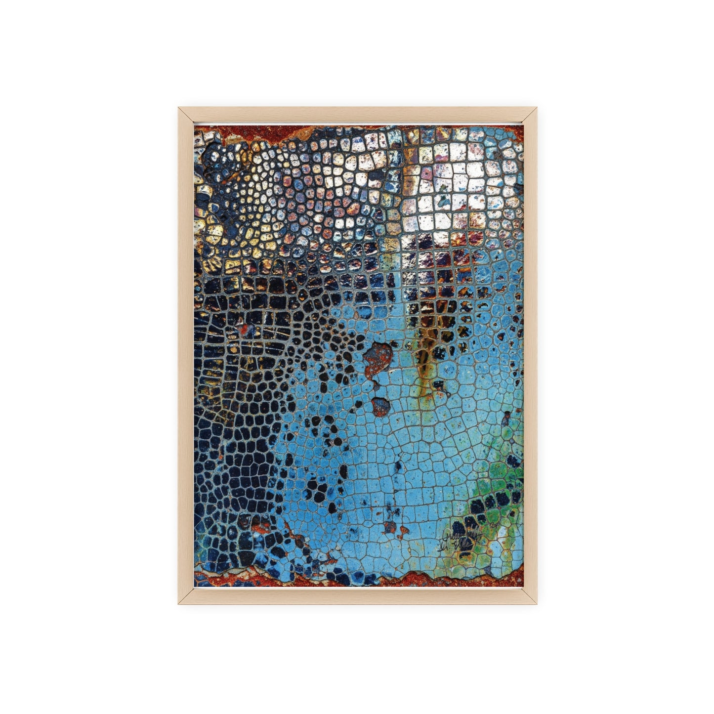 Poster with frame - Blue Cracking Crocodile Texture by QueenNoble