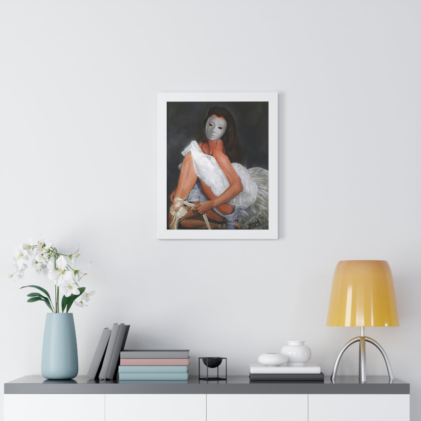 Ballerina With A Mask Wall Print Framed Vertical Poster By QueenNoble