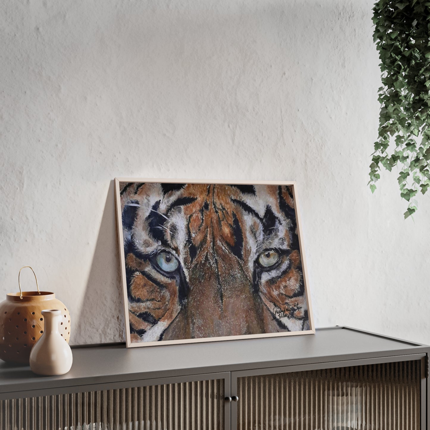 Majestic Tiger Poster with Wooden Frame, Animal Wall Art By QueenNoble