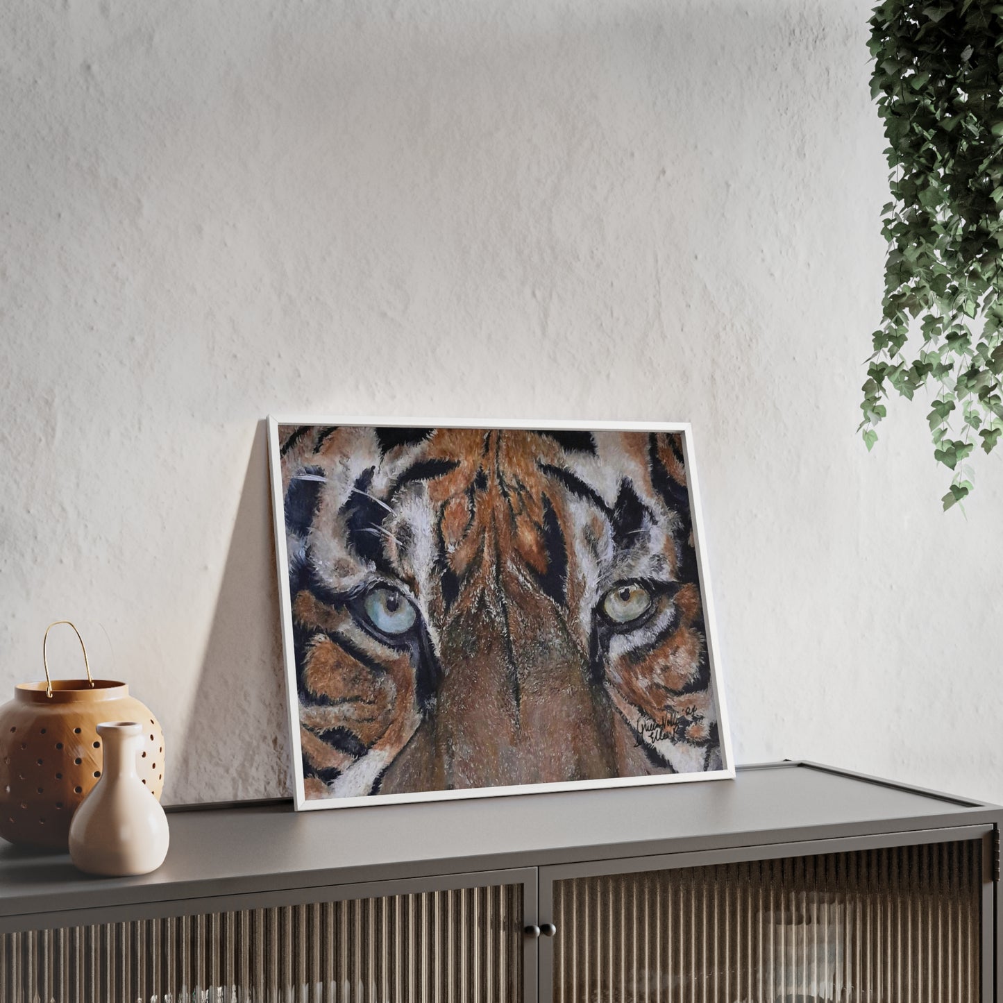 Majestic Tiger Poster with Wooden Frame, Animal Wall Art By QueenNoble