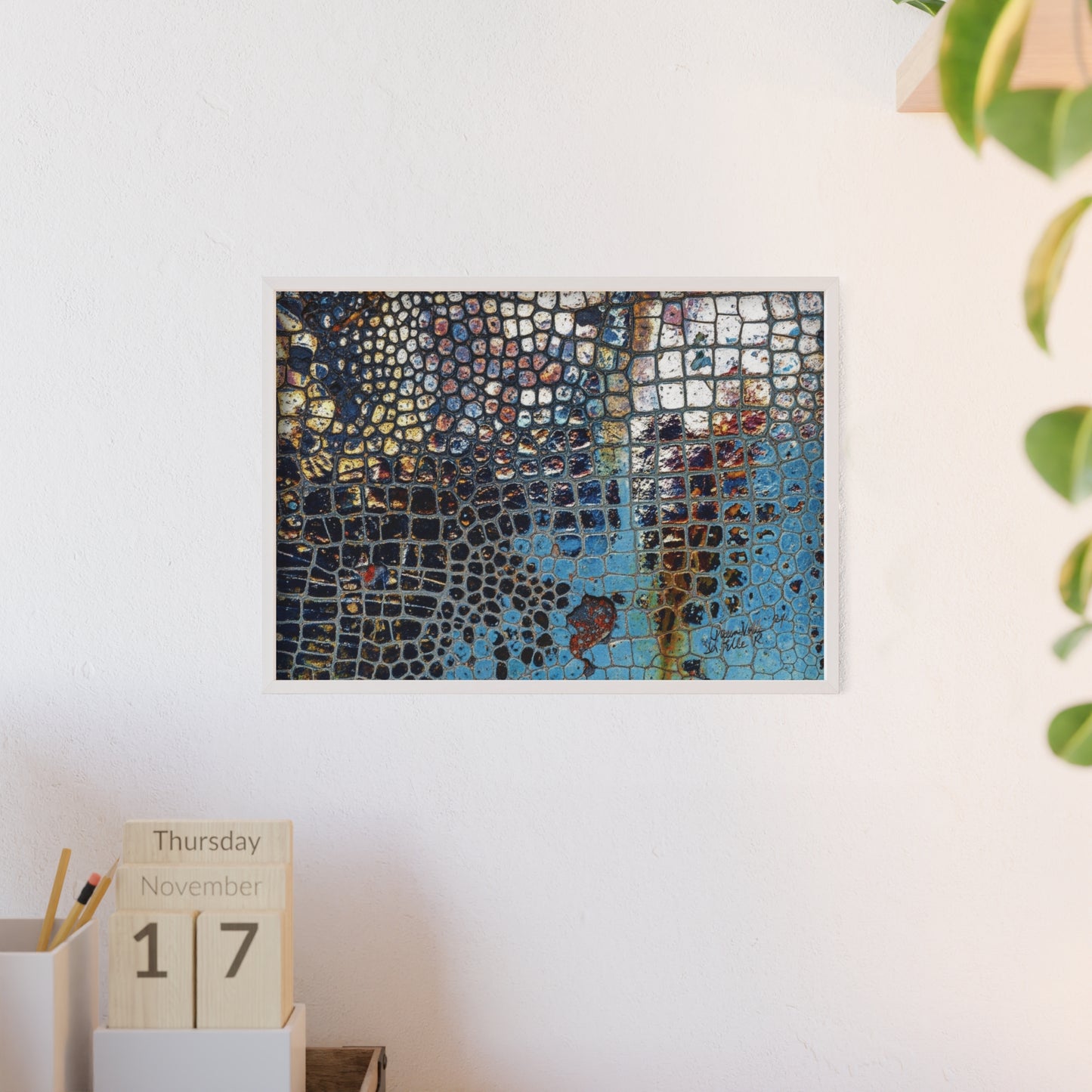 Poster with frame - Blue Cracking Crocodile Texture by QueenNoble