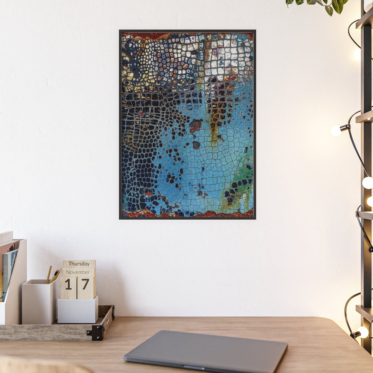 Poster with frame - Blue Cracking Crocodile Texture by QueenNoble