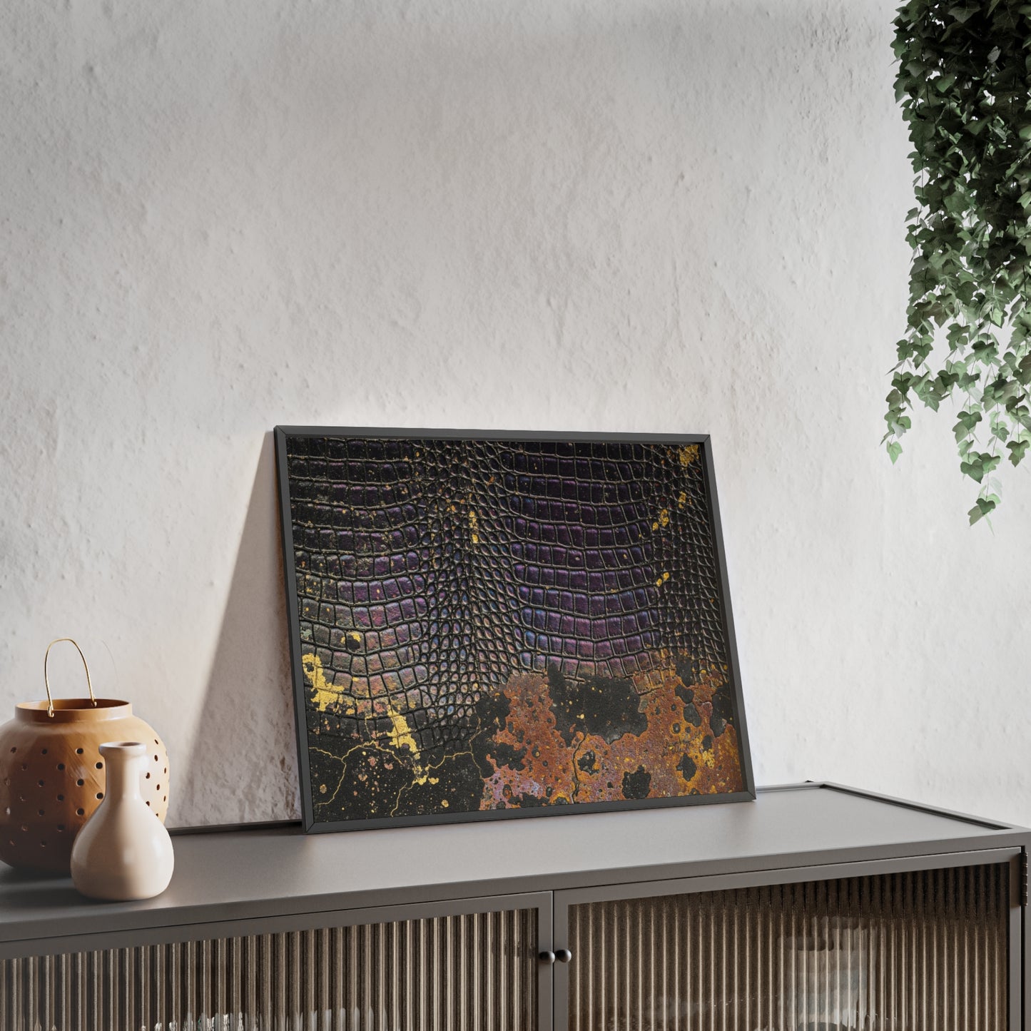Purple Golden Crocodile Framed Poster Wall Art By QueenNoble