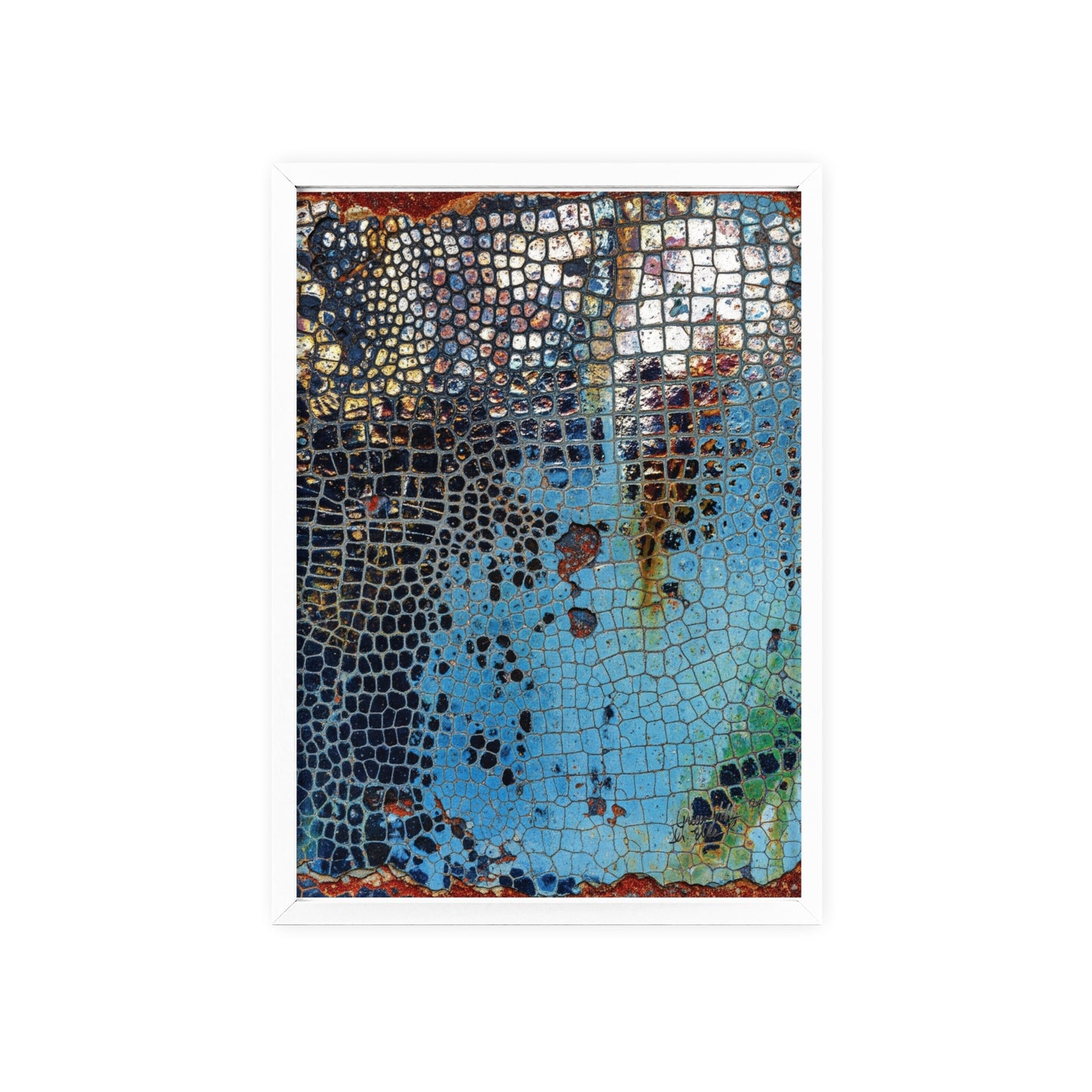 Poster with frame - Blue Cracking Crocodile Texture by QueenNoble