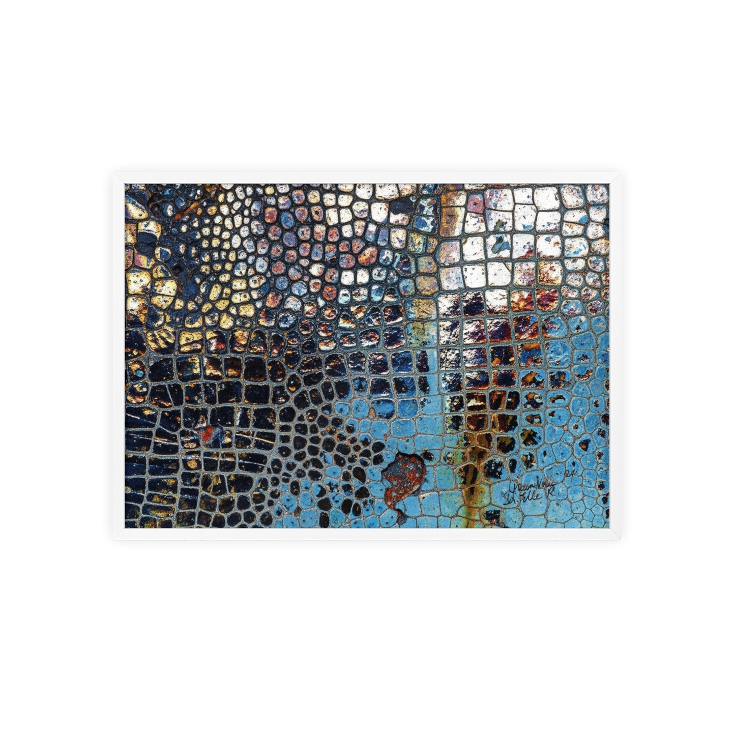 Poster with frame - Blue Cracking Crocodile Texture by QueenNoble