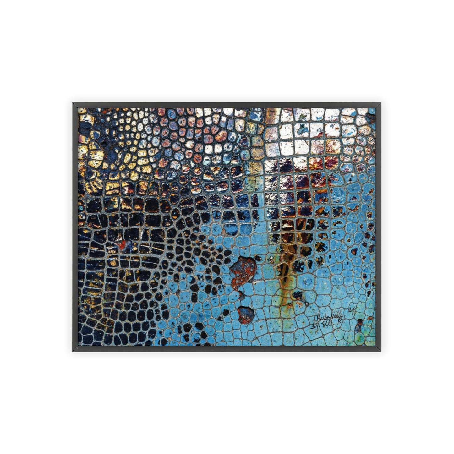 Poster with frame - Blue Cracking Crocodile Texture by QueenNoble