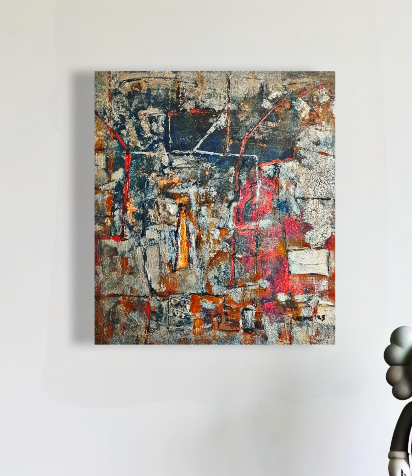 Silver Textured Rustic Contemporary Abstract Painting – Original Modern Art on Canvas