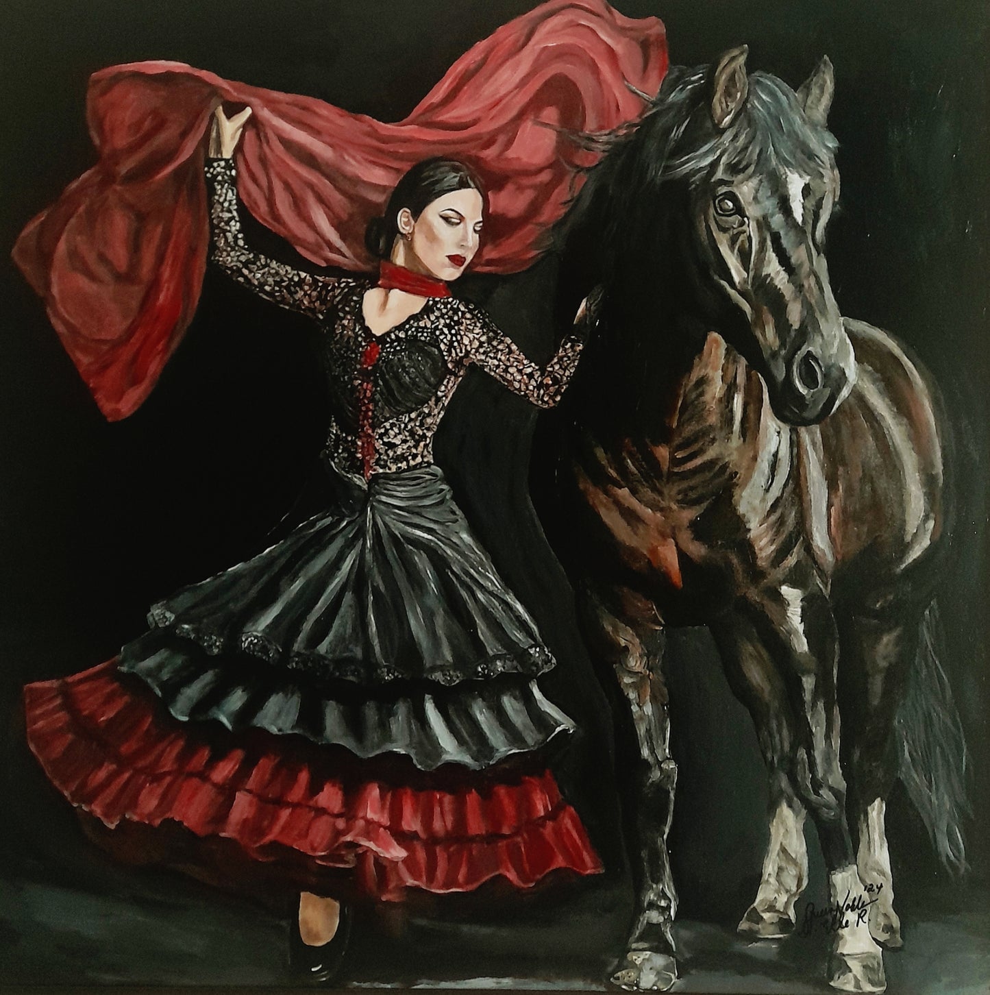 Flamenco Dancer With Horse Original Painting One Of A Kind Art
