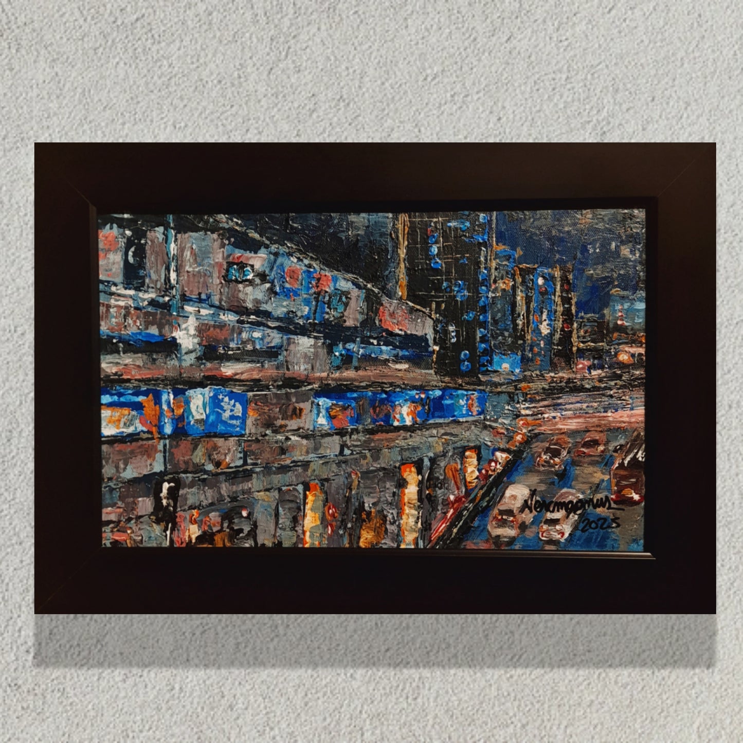 Catching The Last Train Textured Original Framed Cityscape Painting
