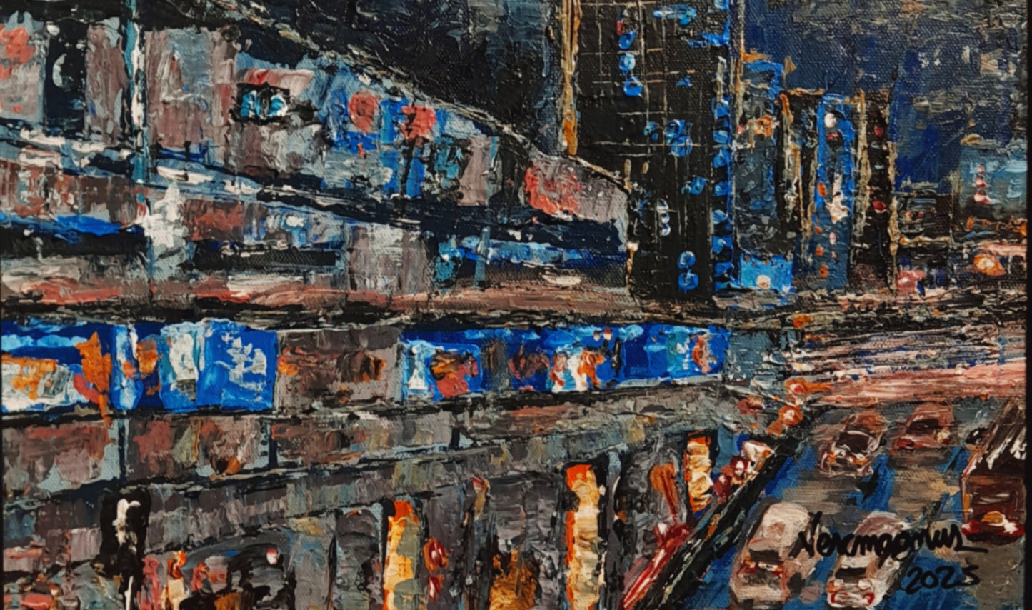 Catching The Last Train Textured Original Framed Cityscape Painting