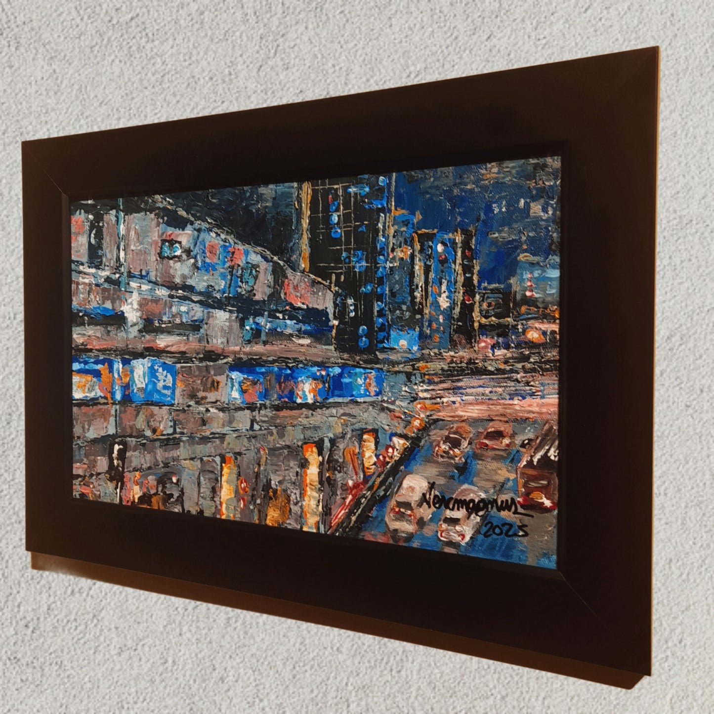Catching The Last Train Textured Original Framed Cityscape Painting