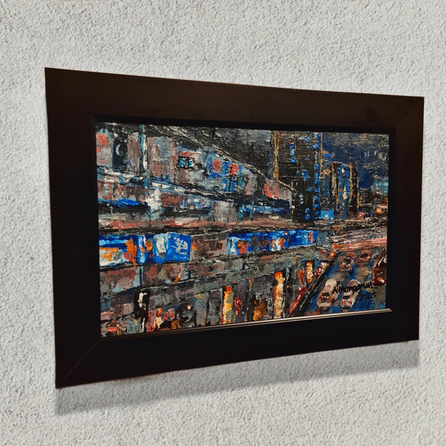 Catching The Last Train Textured Original Framed Cityscape Painting