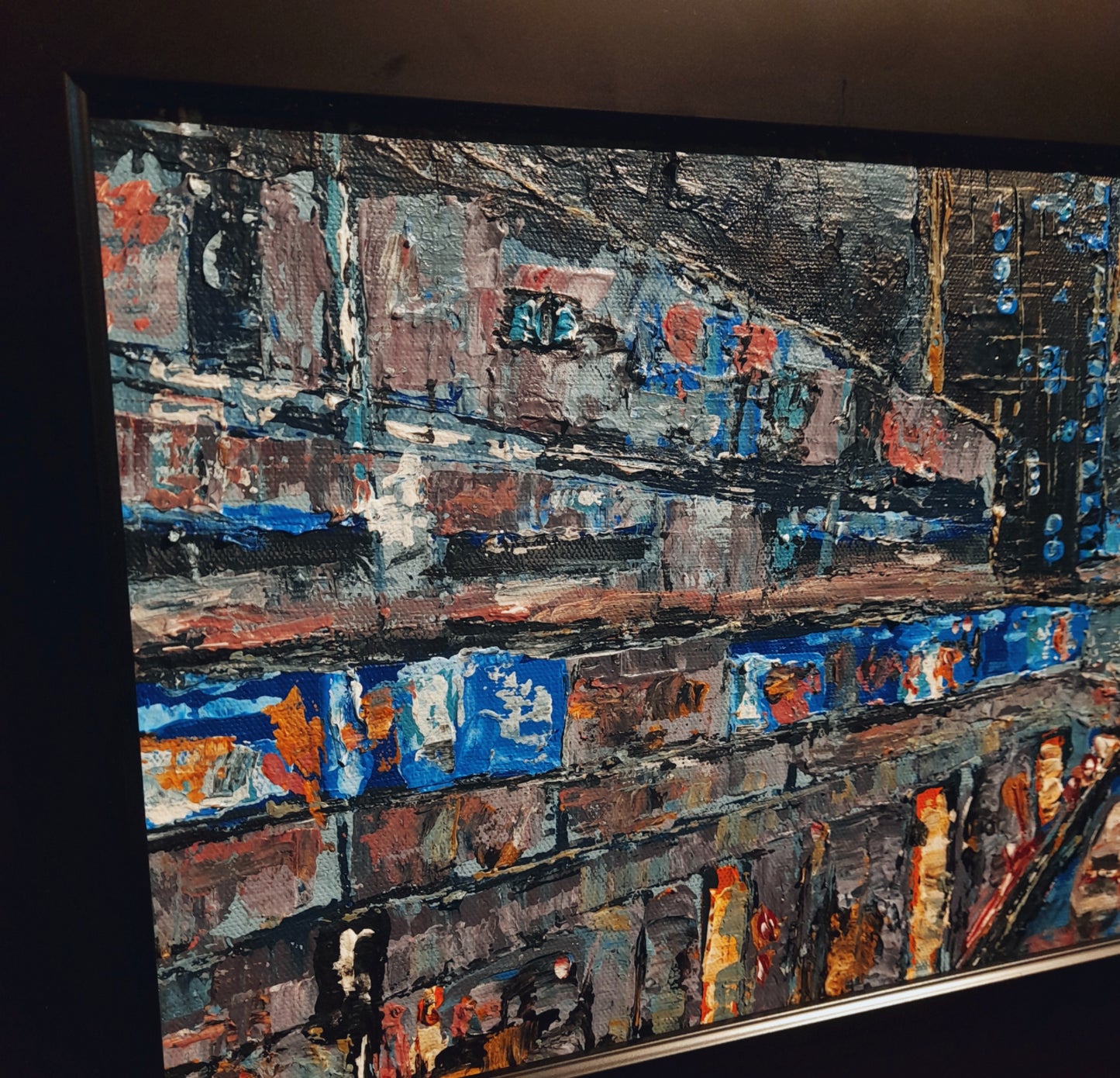 Catching The Last Train Textured Original Framed Cityscape Painting