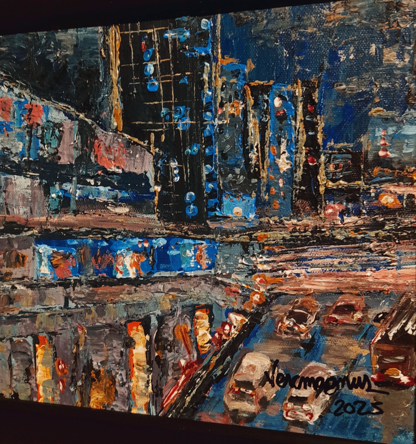 Catching The Last Train Textured Original Framed Cityscape Painting