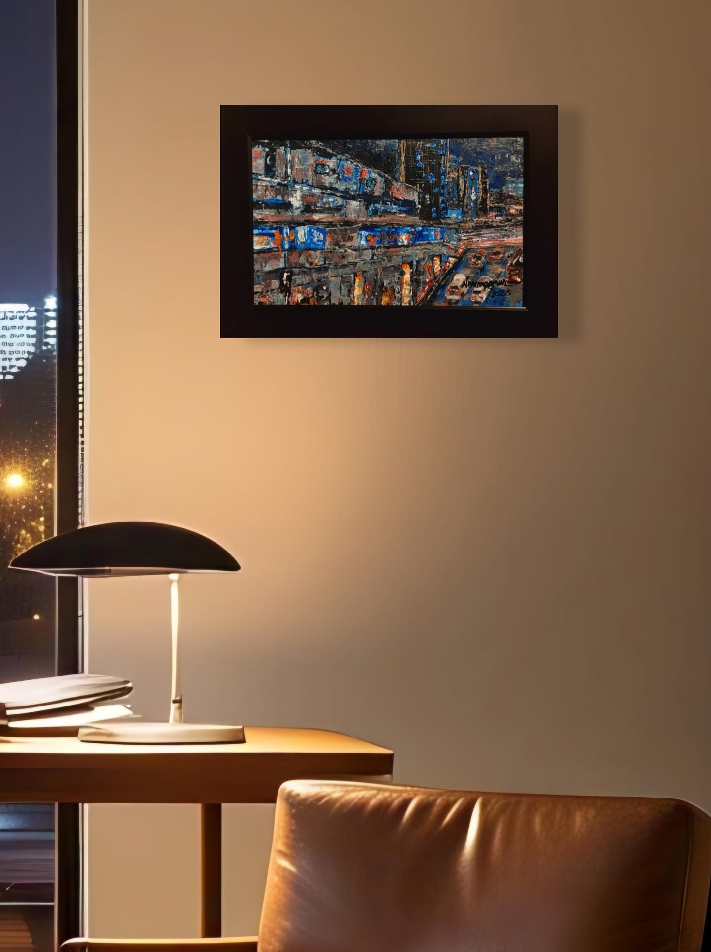 Catching The Last Train Textured Original Framed Cityscape Painting