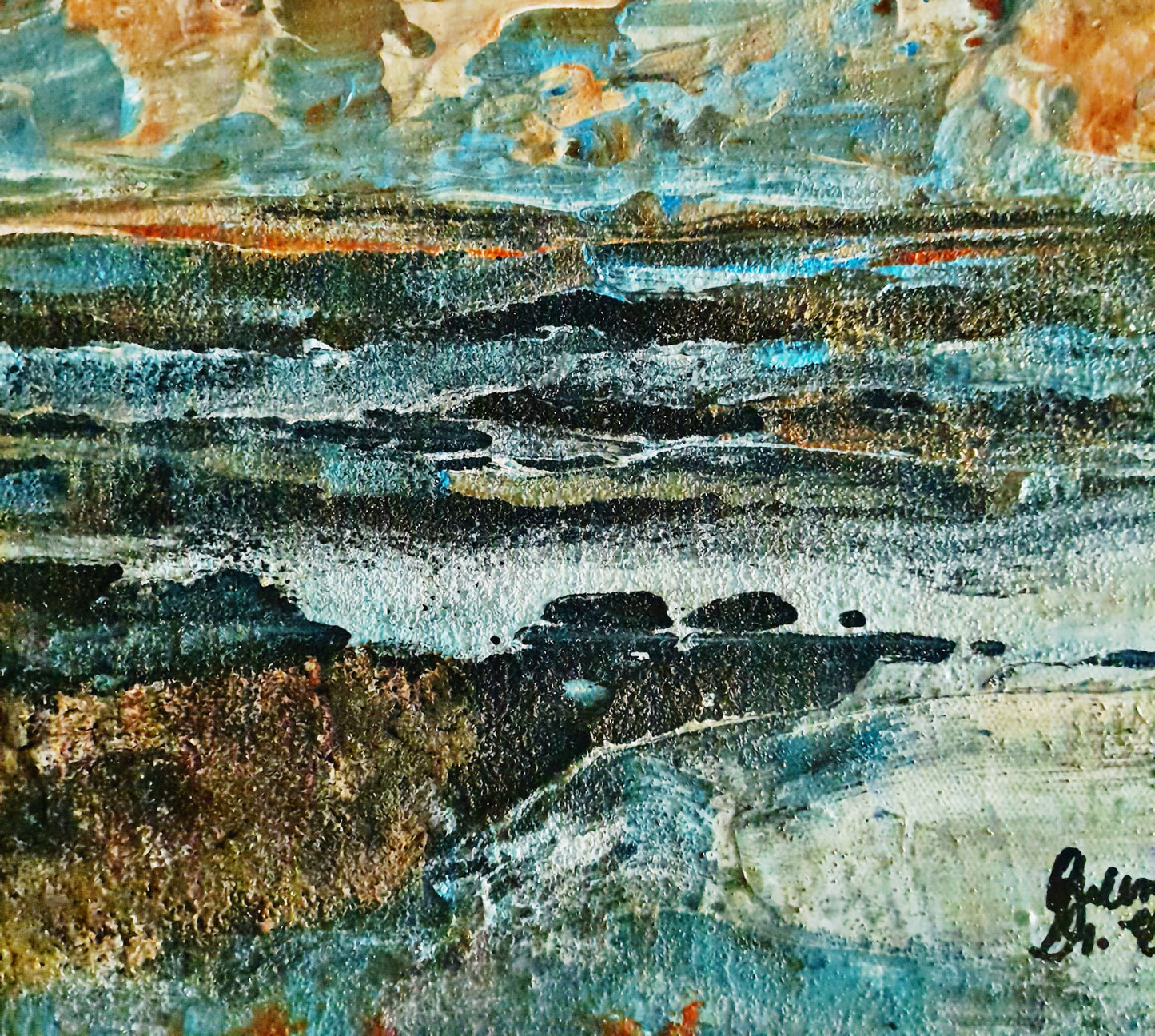 There's Light In Every Darkness Textured Original Framed Seascape Painting