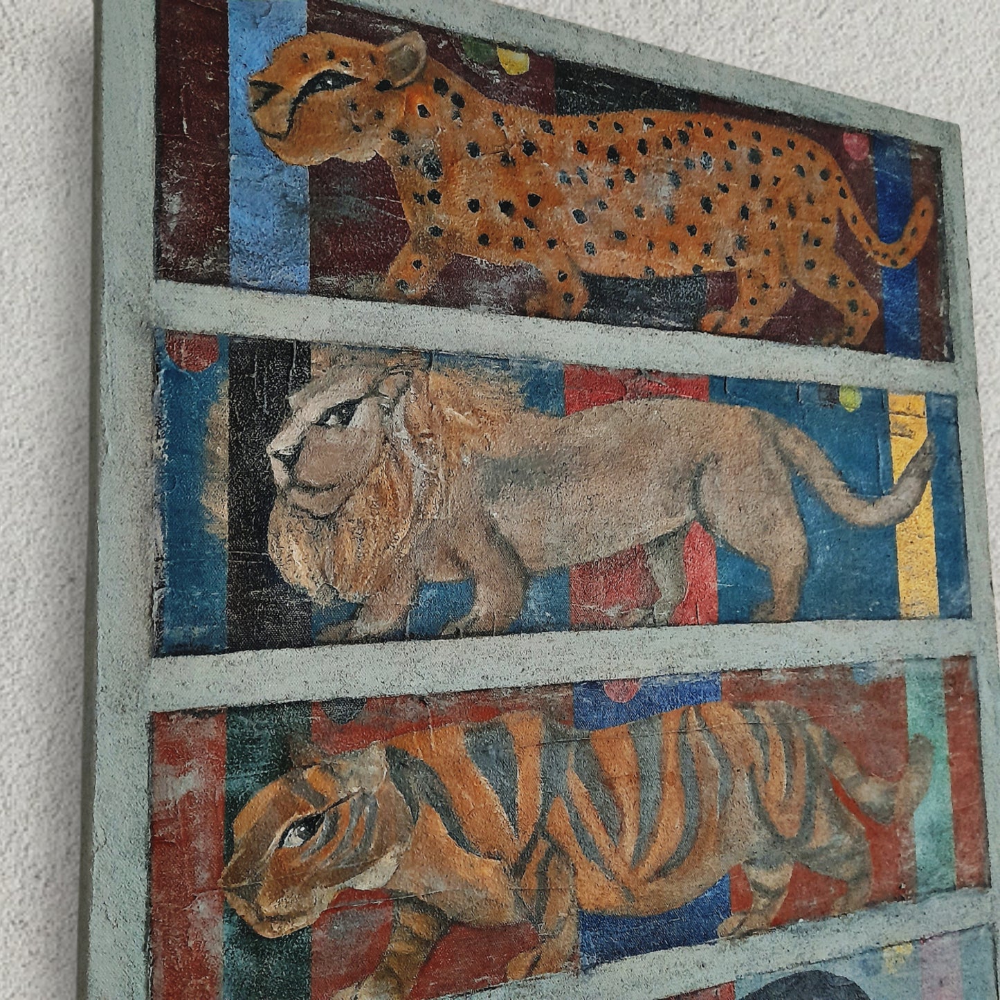 Figurative Animal Cats Original Art Midcentury Modern Style Painting - Where's The Kitty
