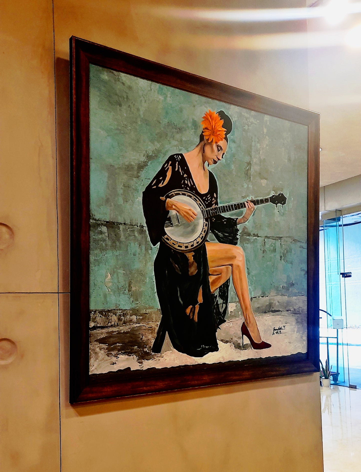 Fine Art Original Painting Woman With A Banjo Framed Portrait With Certificate