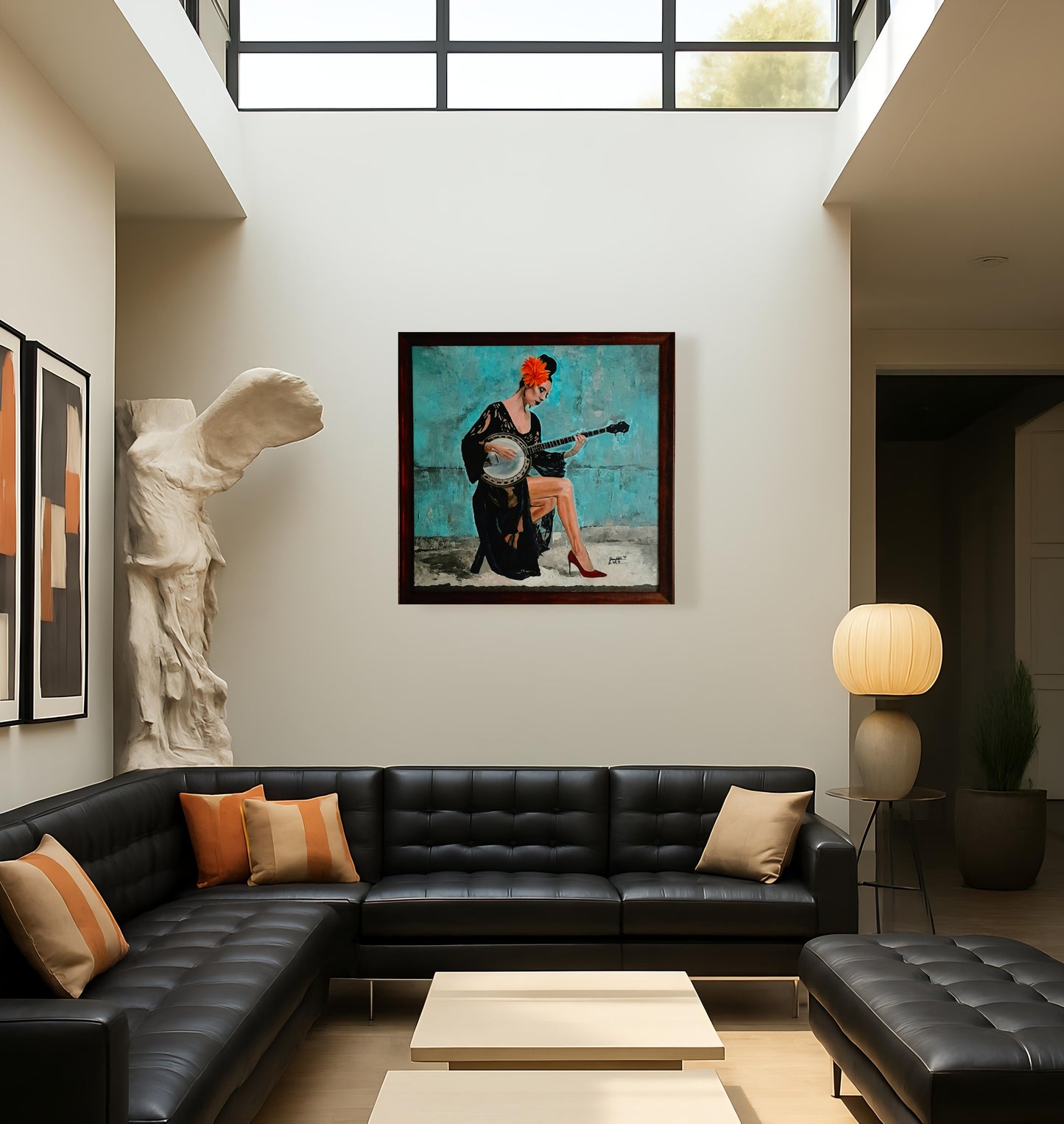 Fine Art Original Painting Woman With A Banjo Framed Portrait With Certificate