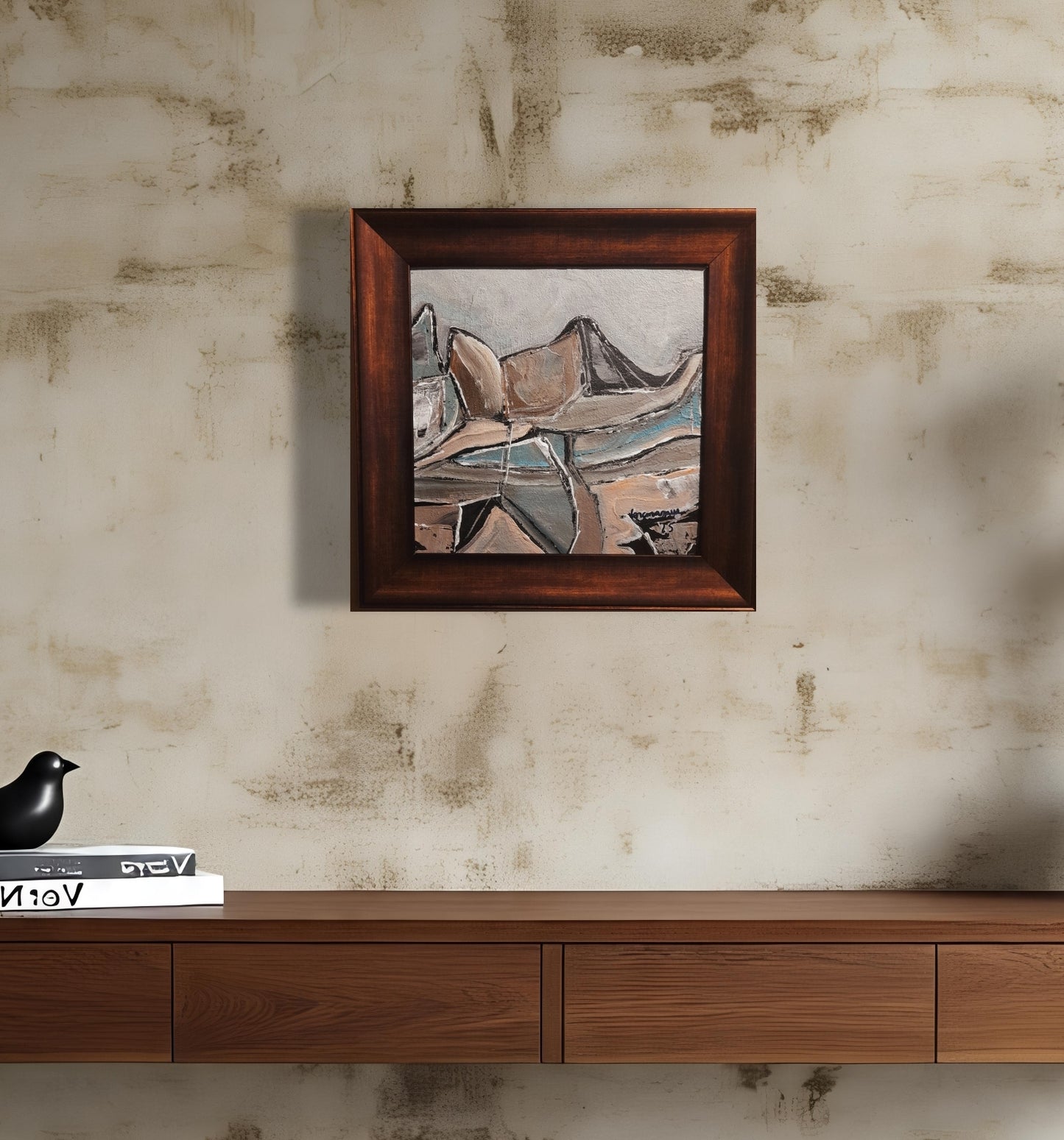 Framed Abstract Neutral Wall Art Contemporary Landscape Expressionism Minimalist By Vercmagnus