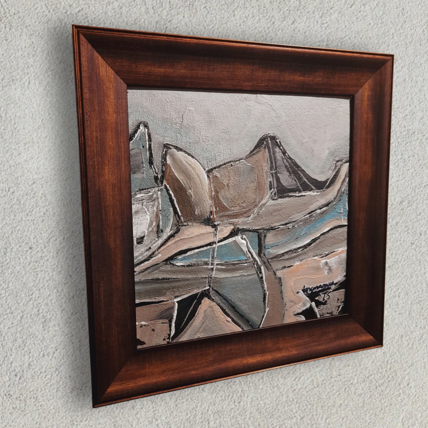 Framed Abstract Neutral Wall Art Contemporary Landscape Expressionism Minimalist By Vercmagnus