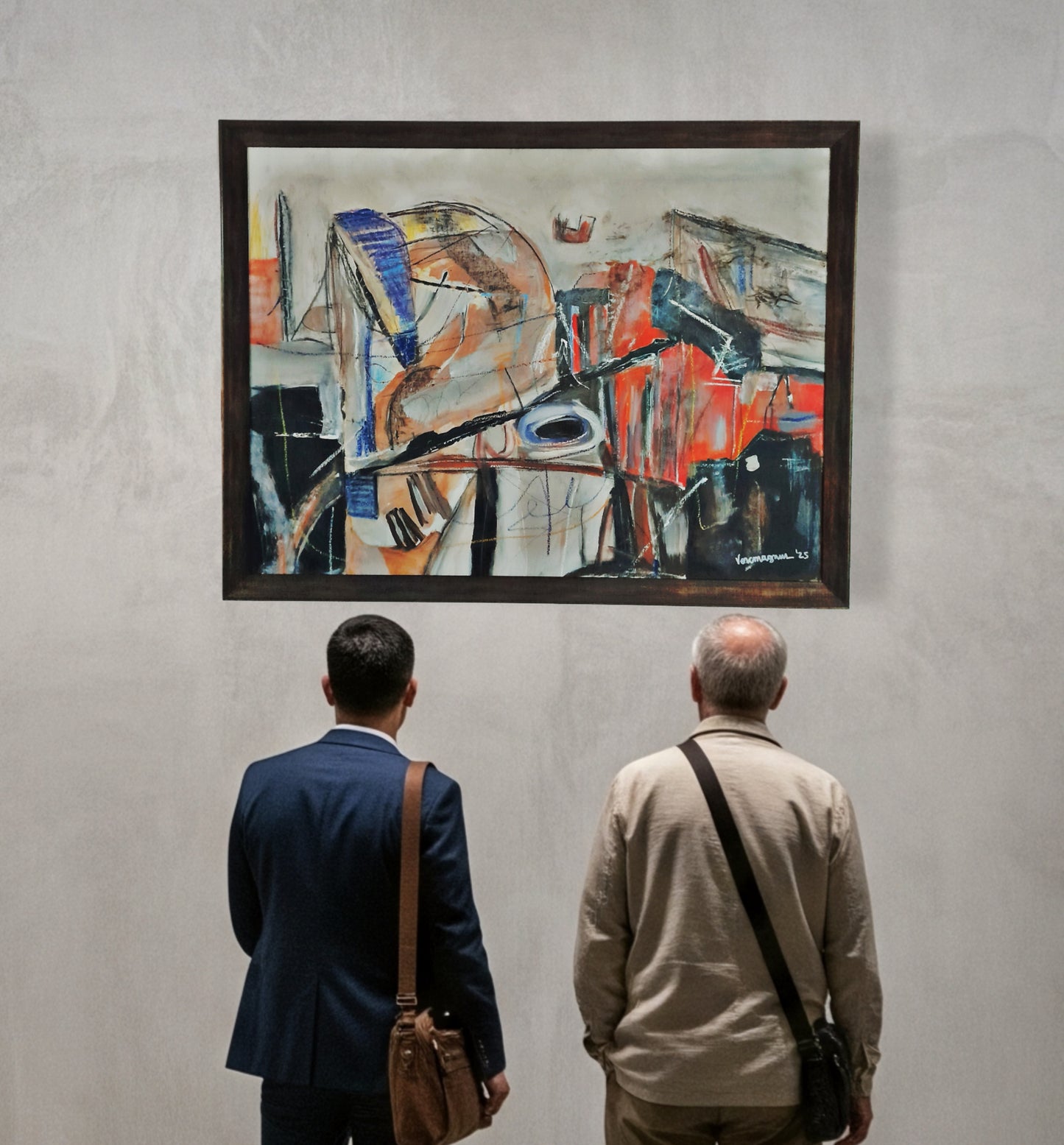 Framed Original Painting With Cracking Effects Contemporary Abstract Art By Vercmagnus