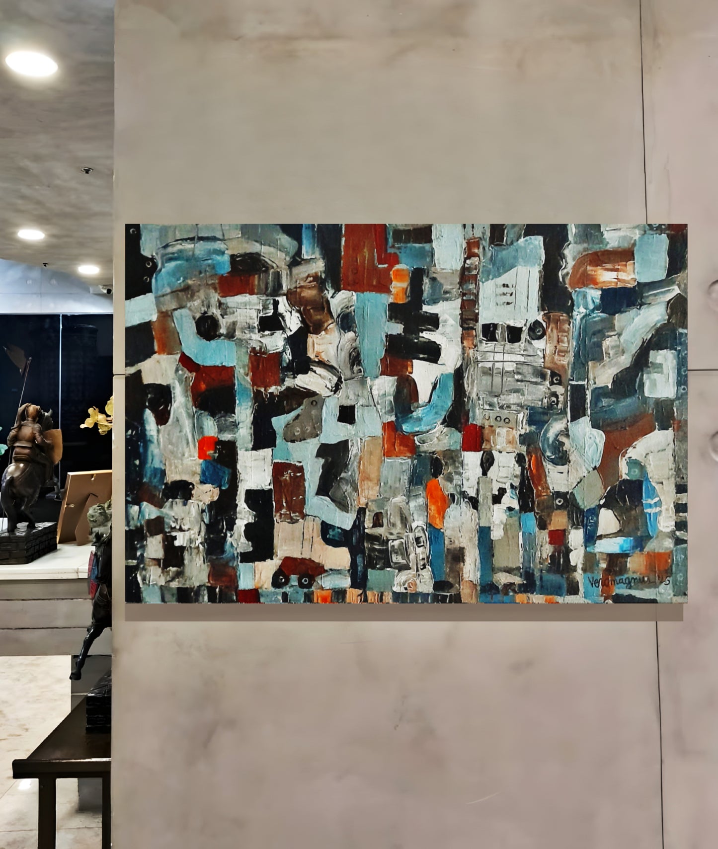 The 9 to 5 Chronicles By Vercmagnus 3 feet Original Painting Impasto Maximalist Textured Abstract
