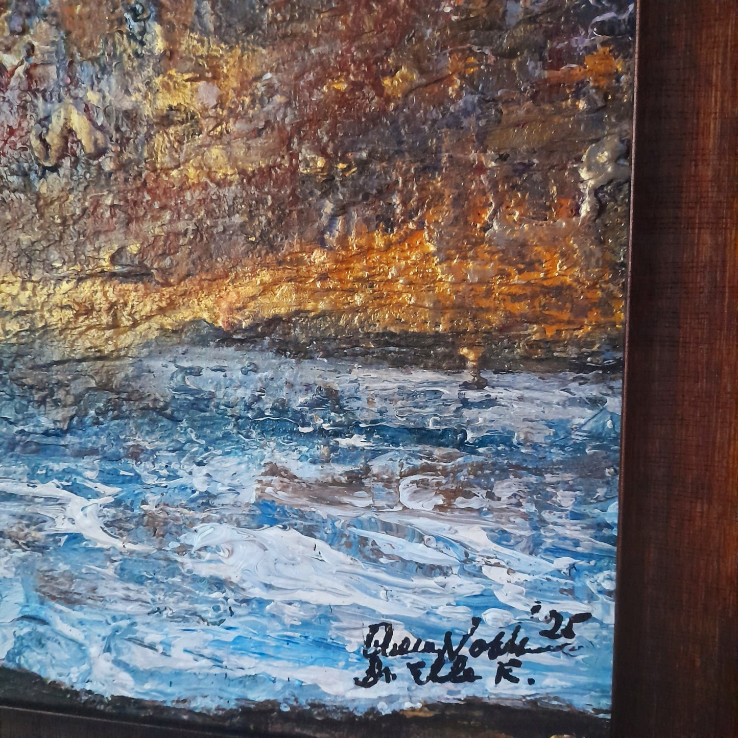 Framed Original Painting Textured Seascape Rustic Wall Art With Certificate
