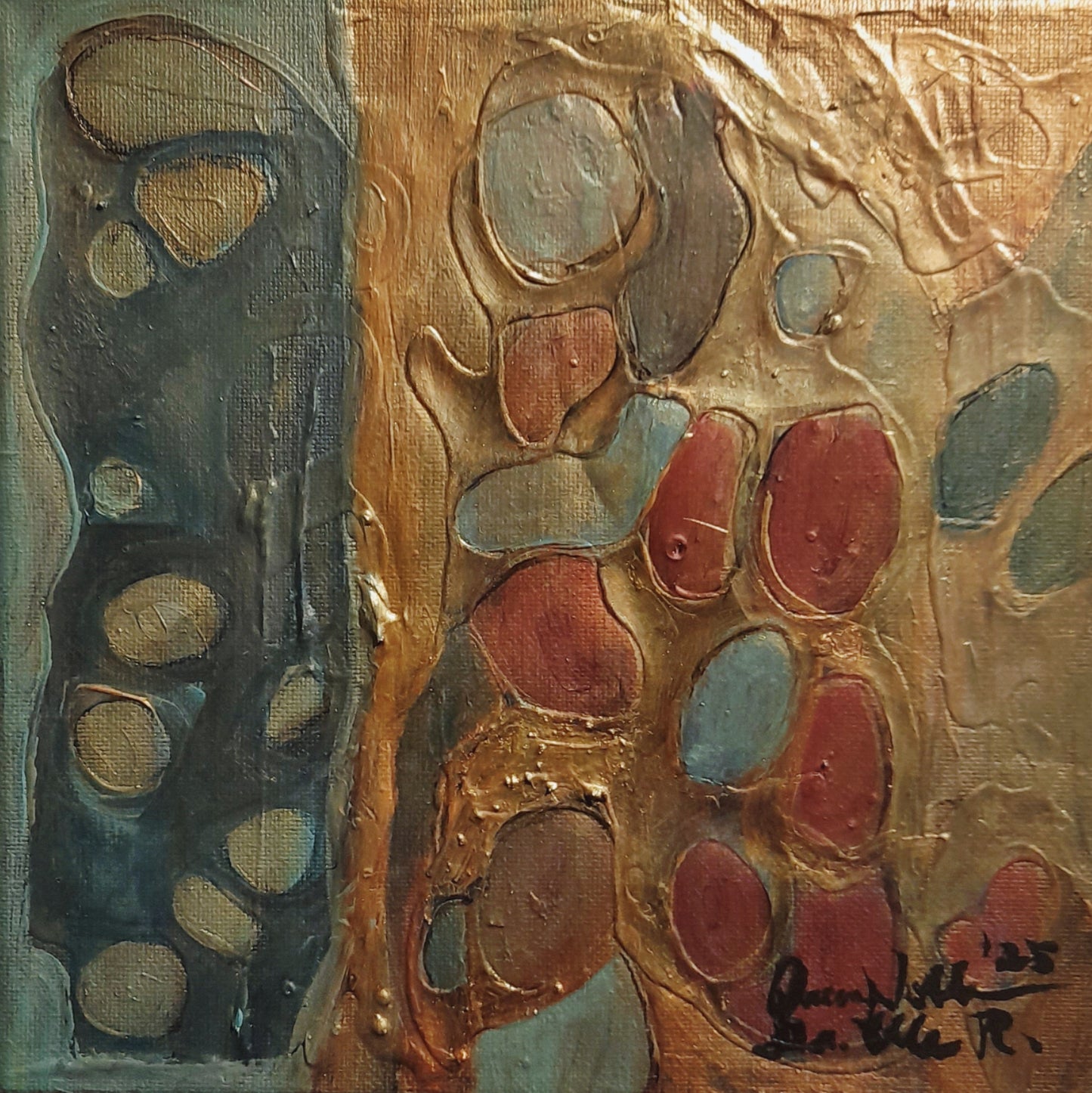 Set Of 2 - Textured Abstract Mixed Media Wall Art By QN Encaustic