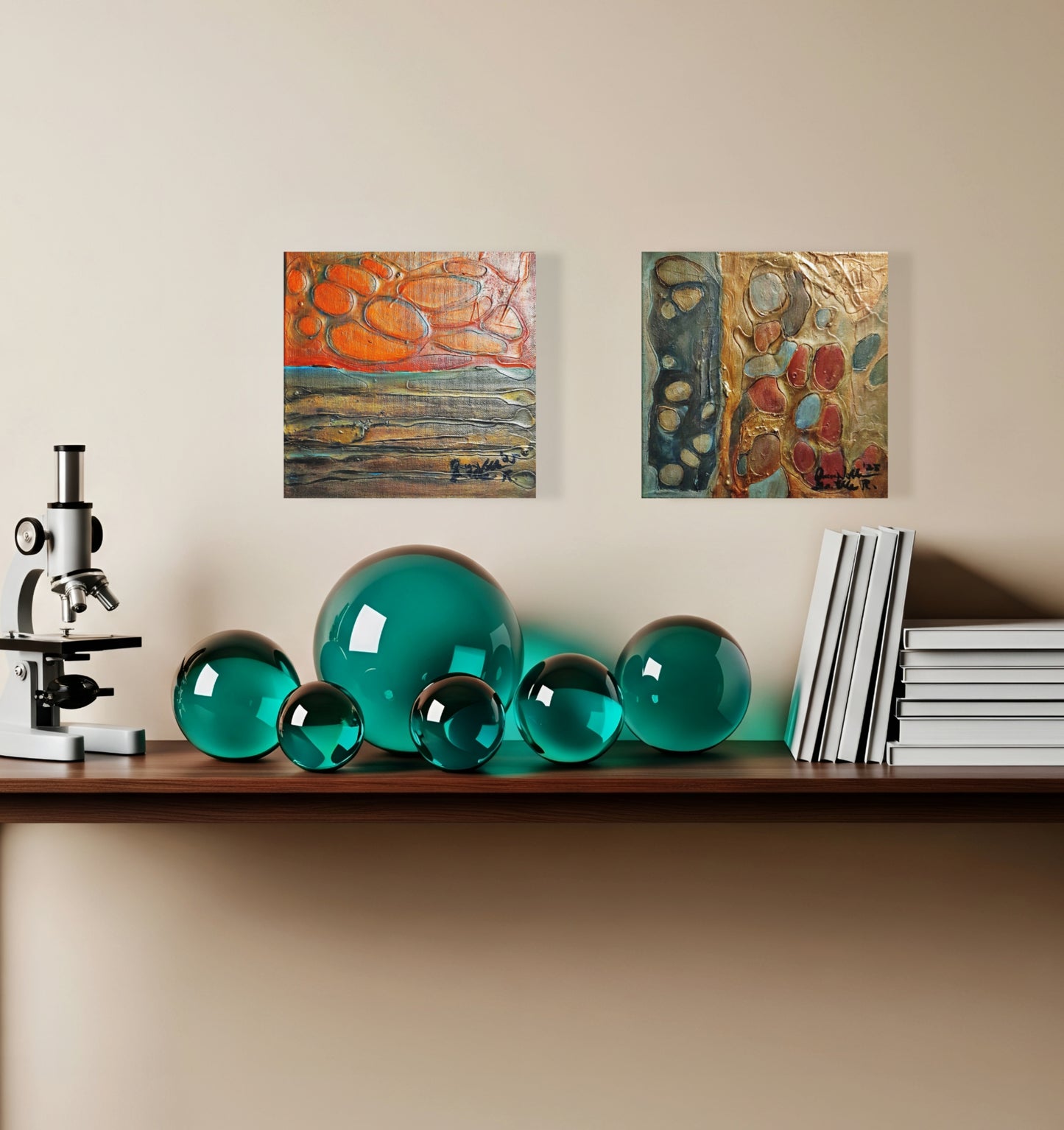Set Of 2 - Textured Abstract Mixed Media Wall Art By QN Encaustic