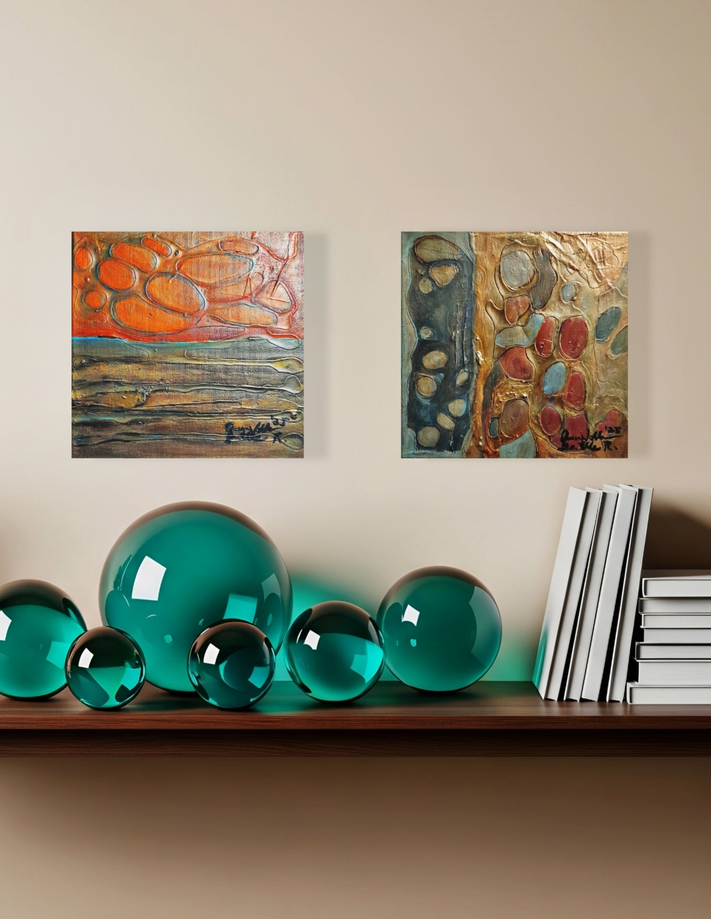 Set Of 2 - Textured Abstract Mixed Media Wall Art By QN Encaustic