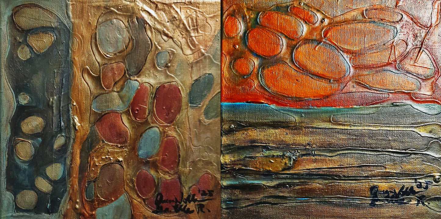 Set Of 2 - Textured Abstract Mixed Media Wall Art By QN Encaustic