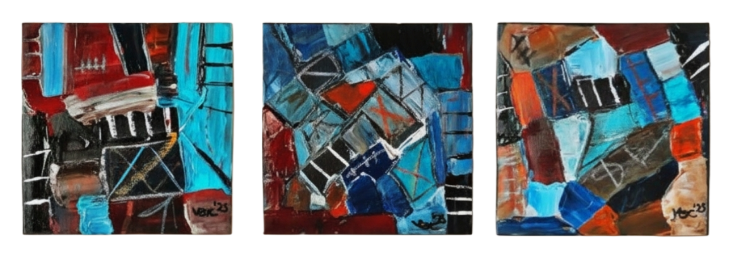 Set of 3 - Mixed Media Abstract Contemporary Original Painting Textured Art By Vercmagnus