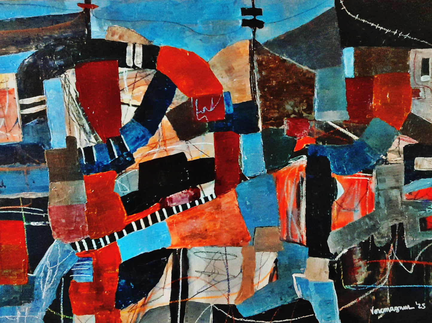 Framed Geometric Abstract - Original Painting By Vercmagnus It's Going Up