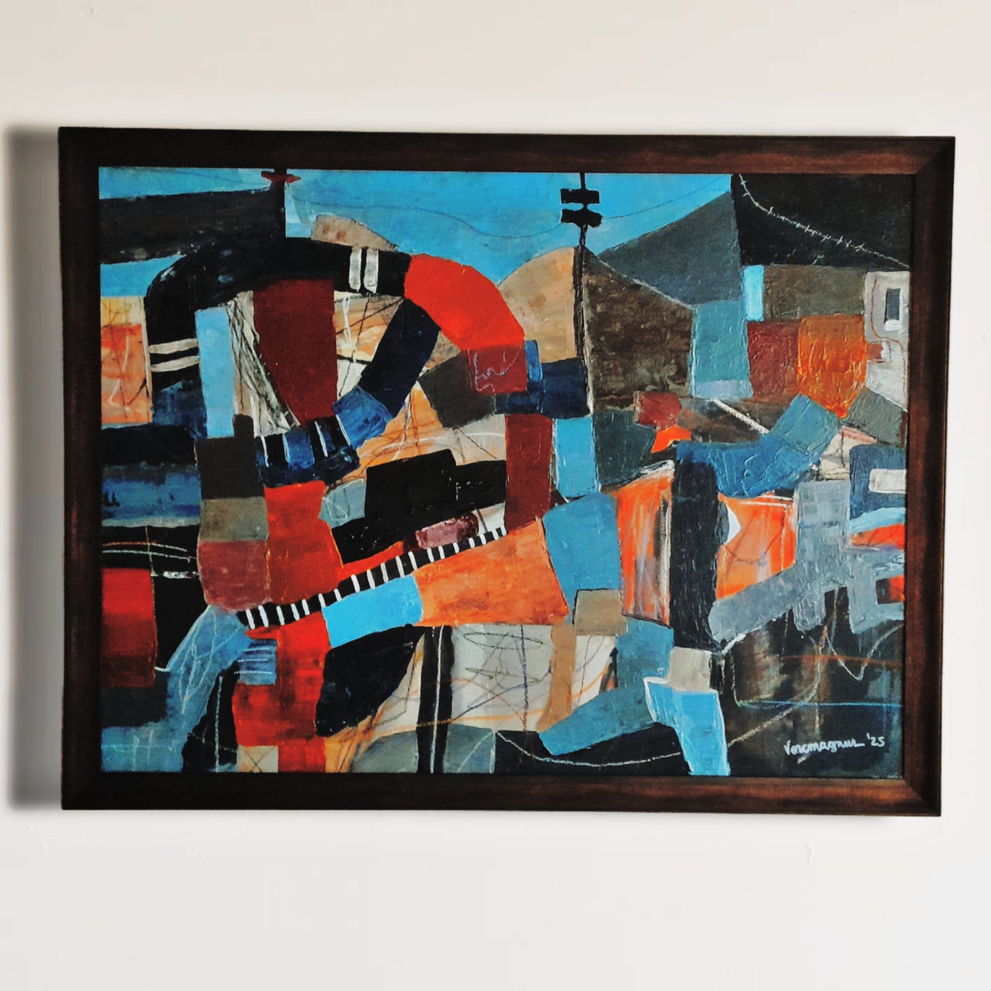 Framed Geometric Abstract - Original Painting By Vercmagnus It's Going Up