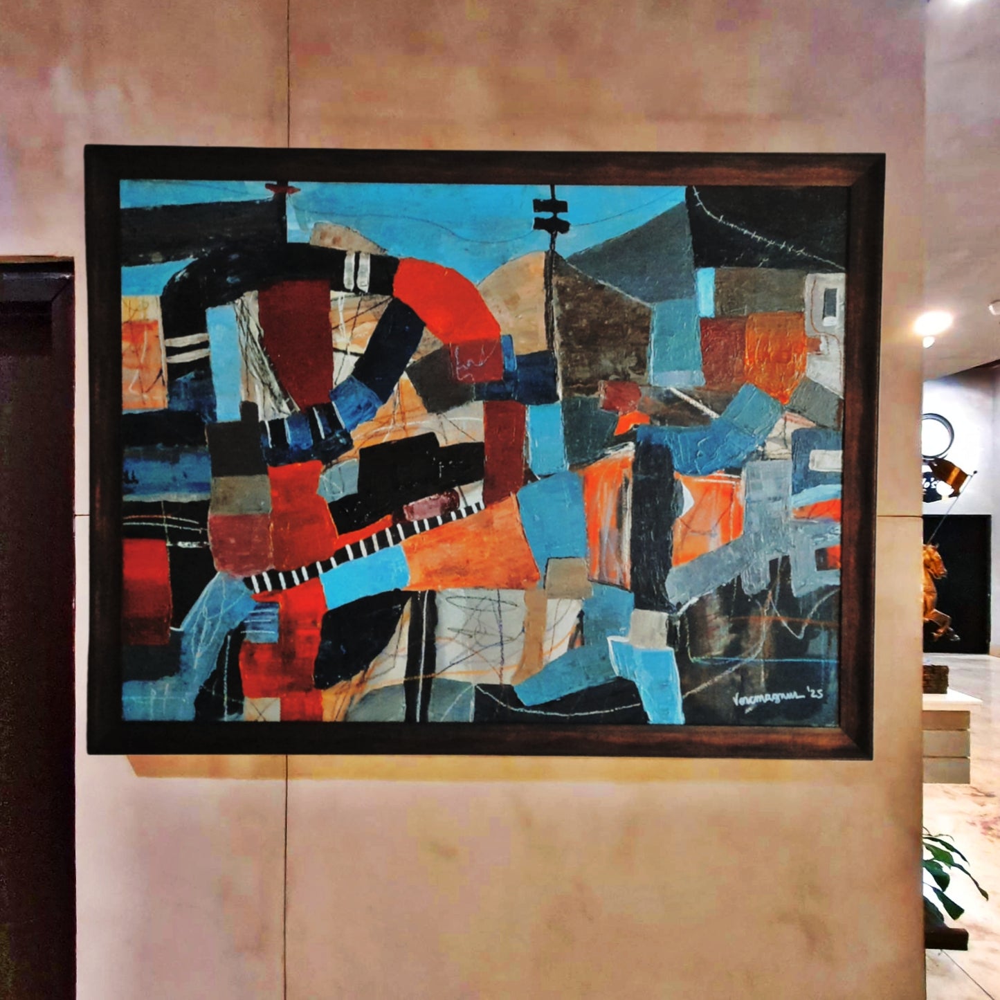 Framed Geometric Abstract - Original Painting By Vercmagnus It's Going Up