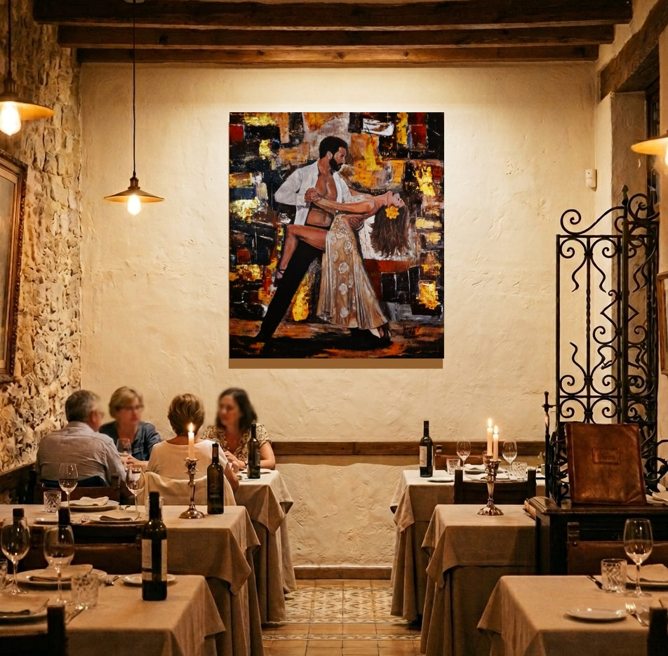 Tango Original Portrait Painting With Abstract Background By QN and Vercmagnus