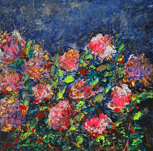 Flower Impasto Painting Original Art - Textured Abstract Still Life