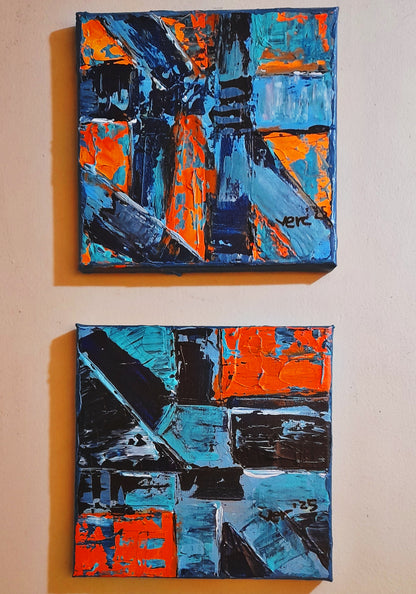 Set of 2 - Blue Abstract Contemporary Original Painting Textured Art By Vercmagnus 