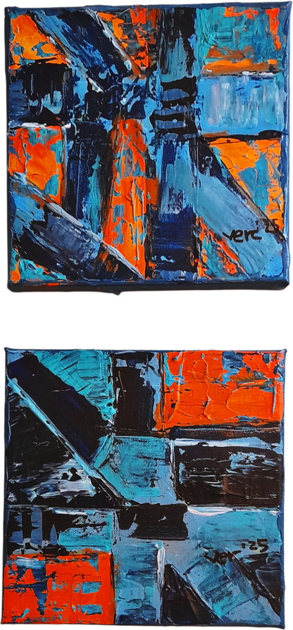 Set of 2 - Blue Abstract Contemporary Original Painting Textured Art By Vercmagnus 