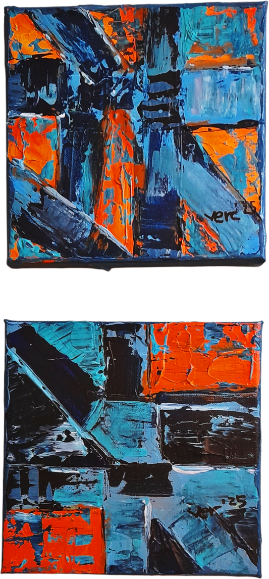 Set of 2 - Blue Abstract Contemporary Original Painting Textured Art By Vercmagnus 