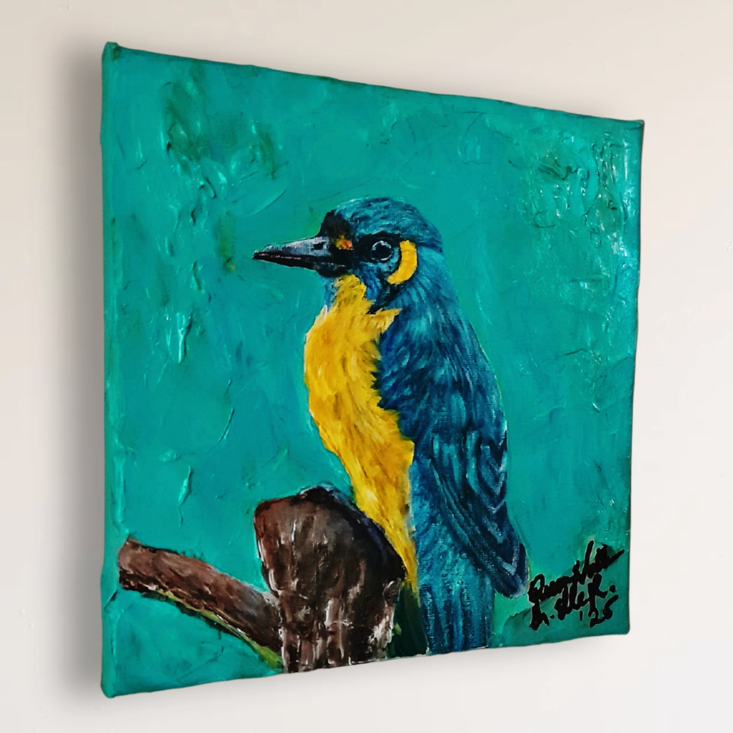 Bird Painting Original Art by QN - Textured Artwork 