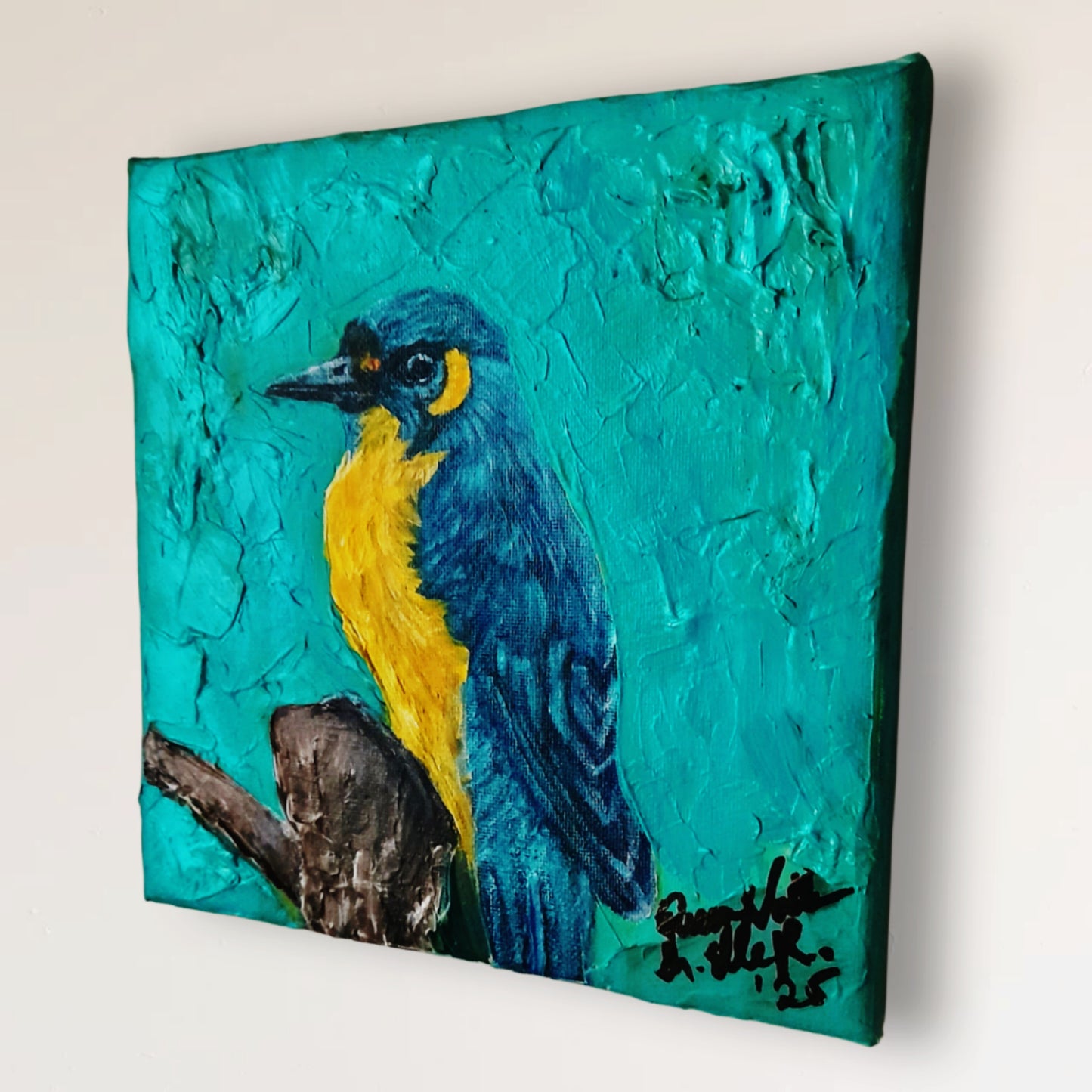 Bird Painting Original Art by QN - Textured Artwork 