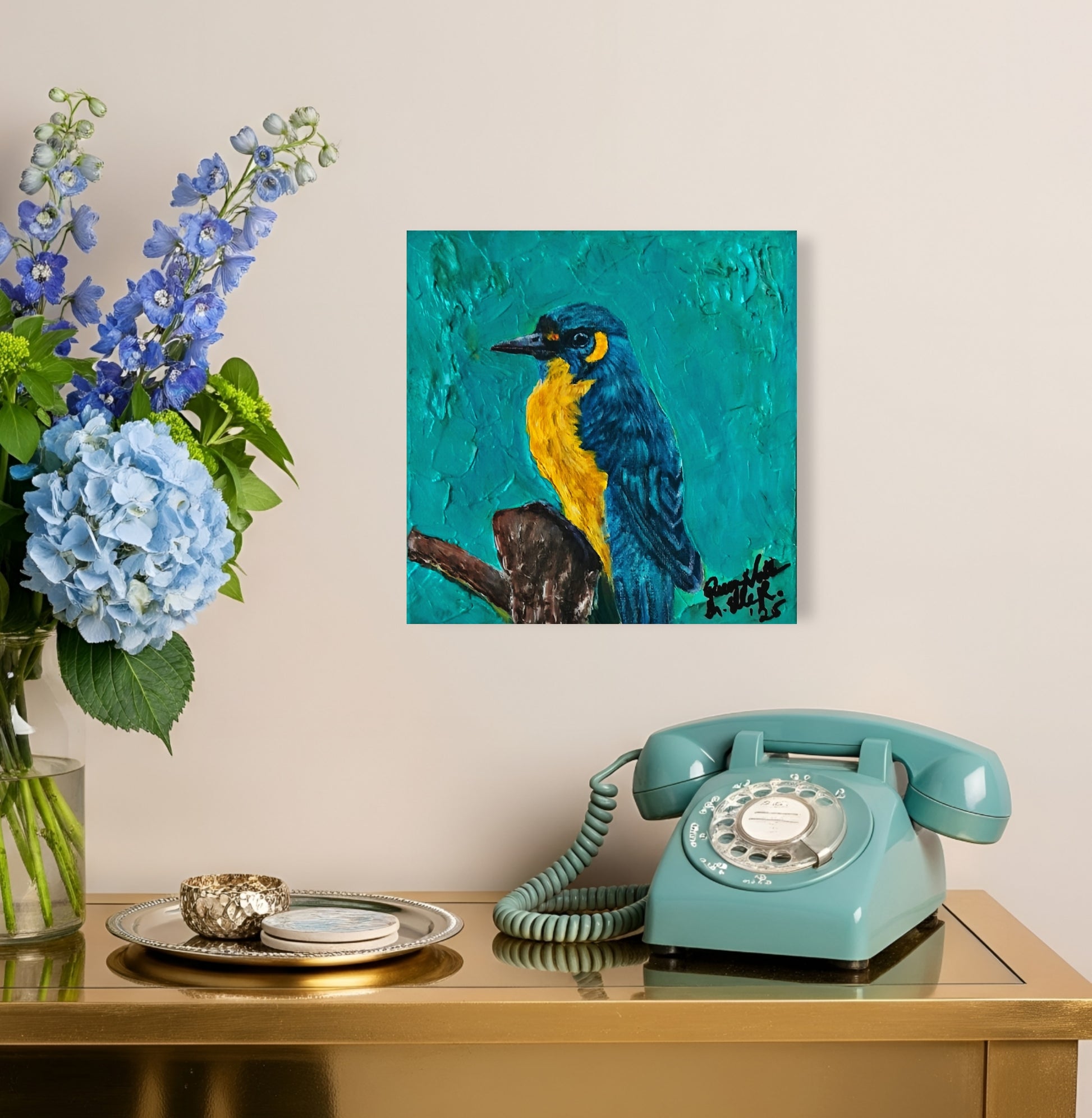Bird Painting Original Art by QN - Textured Artwork 