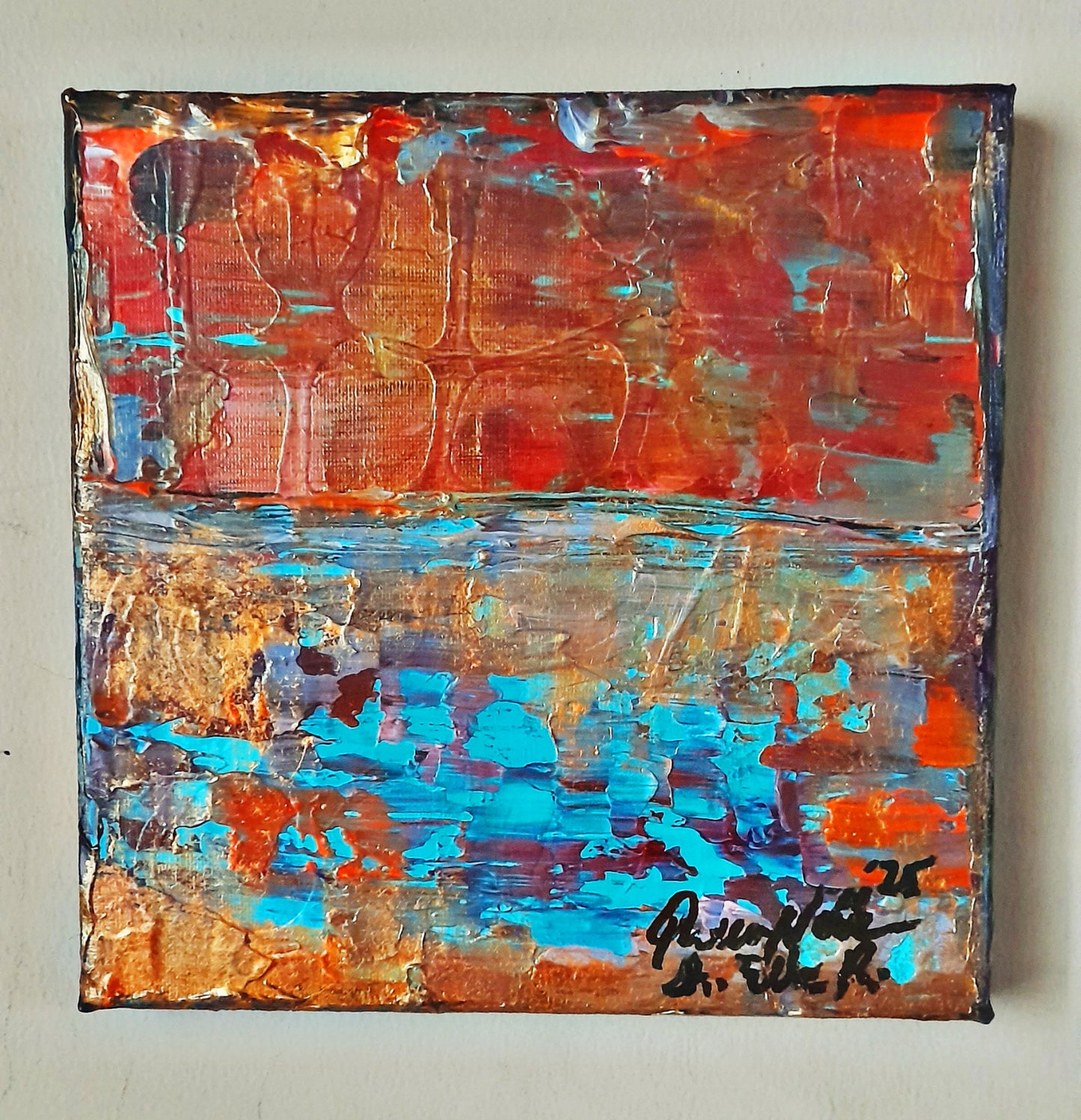 Set of 2 - Rustic Colorful Abstract Original Painting By QN