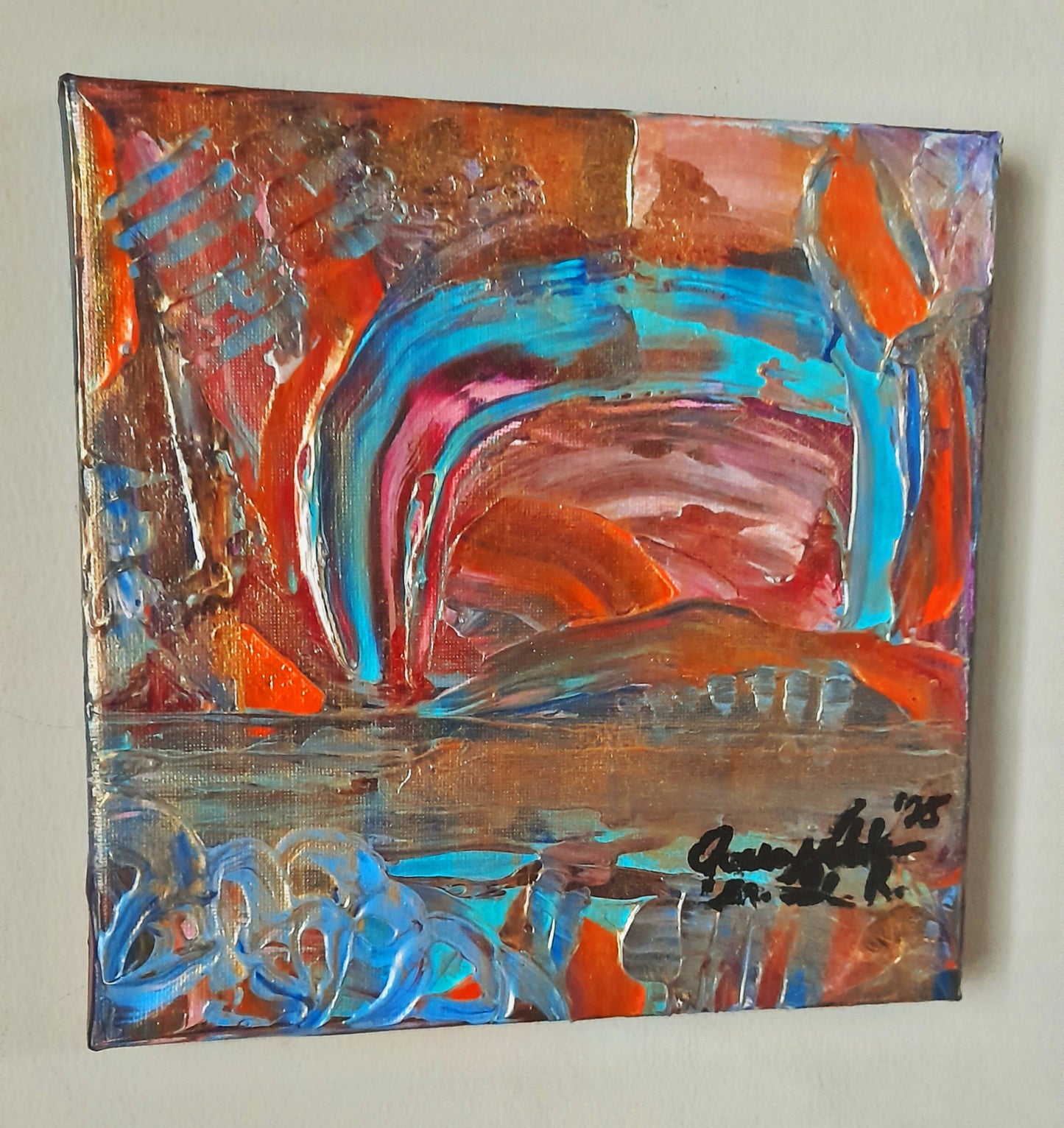 Set of 2 - Rustic Colorful Abstract Original Painting By QN