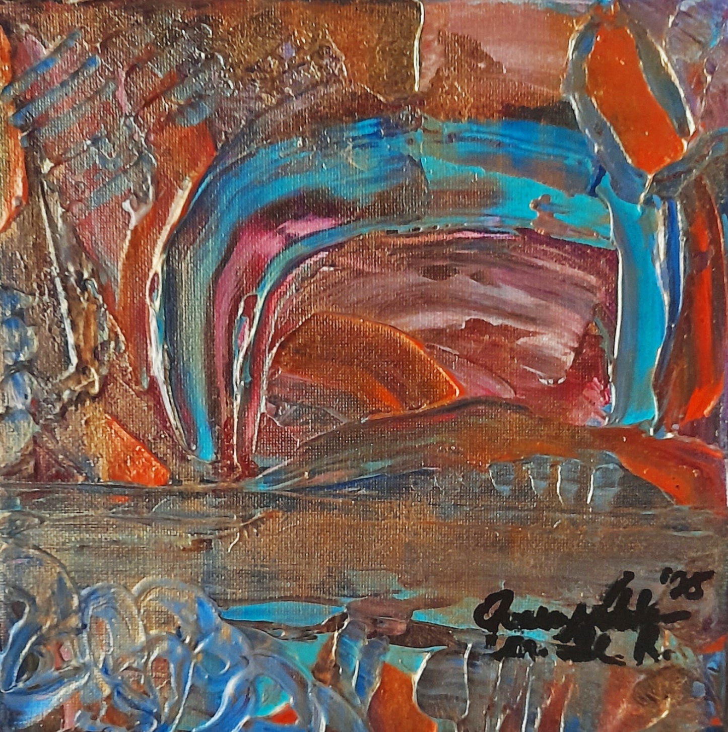 Set of 2 - Rustic Colorful Abstract Original Painting By QN