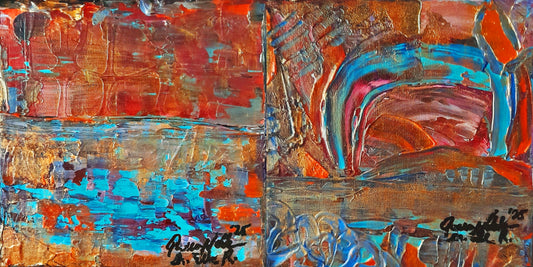 Set of 2 - Rustic Colorful Abstract Original Painting By QN