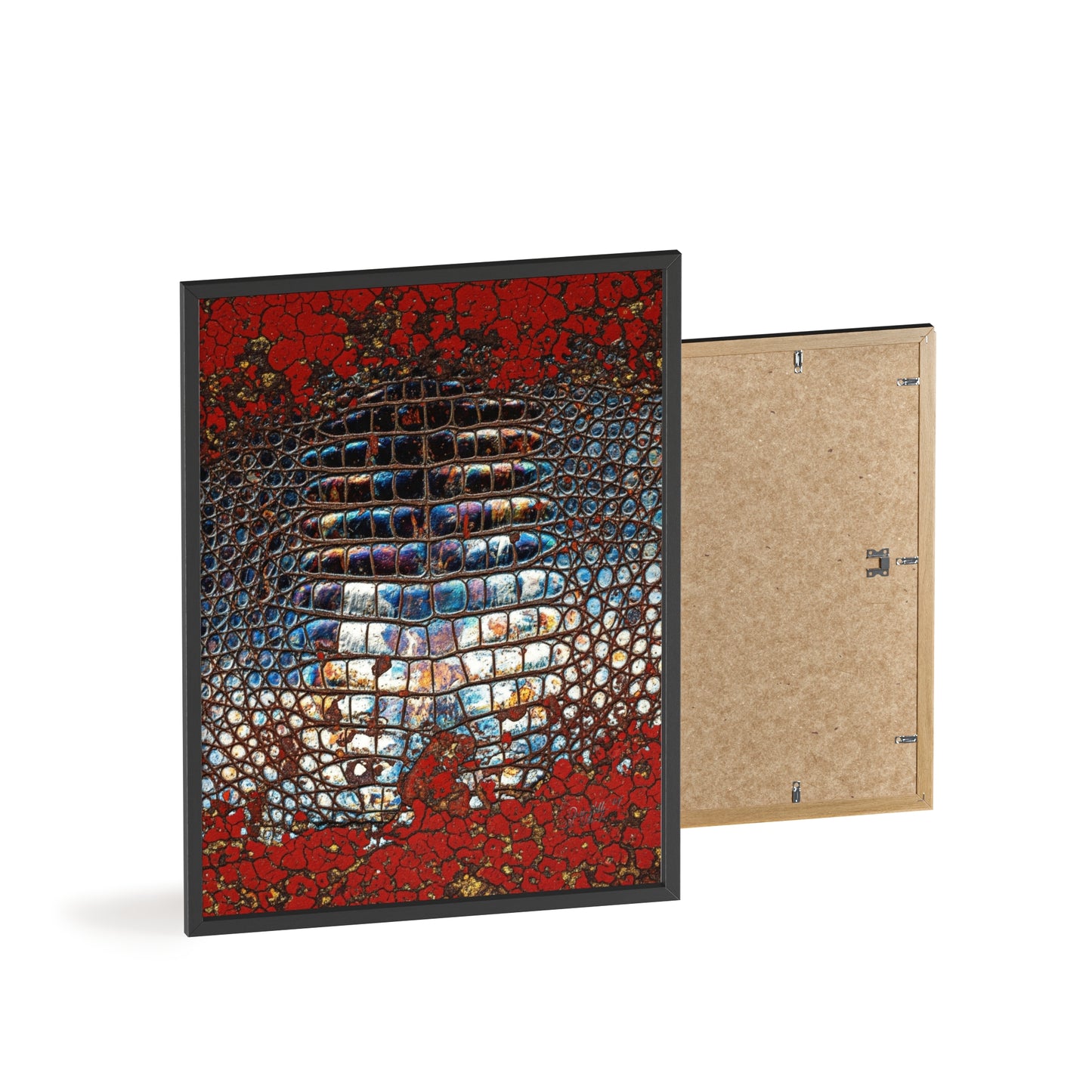 Red Crocodile Style Wall Art Stylish Wooden Frame Poster By QueenNoble