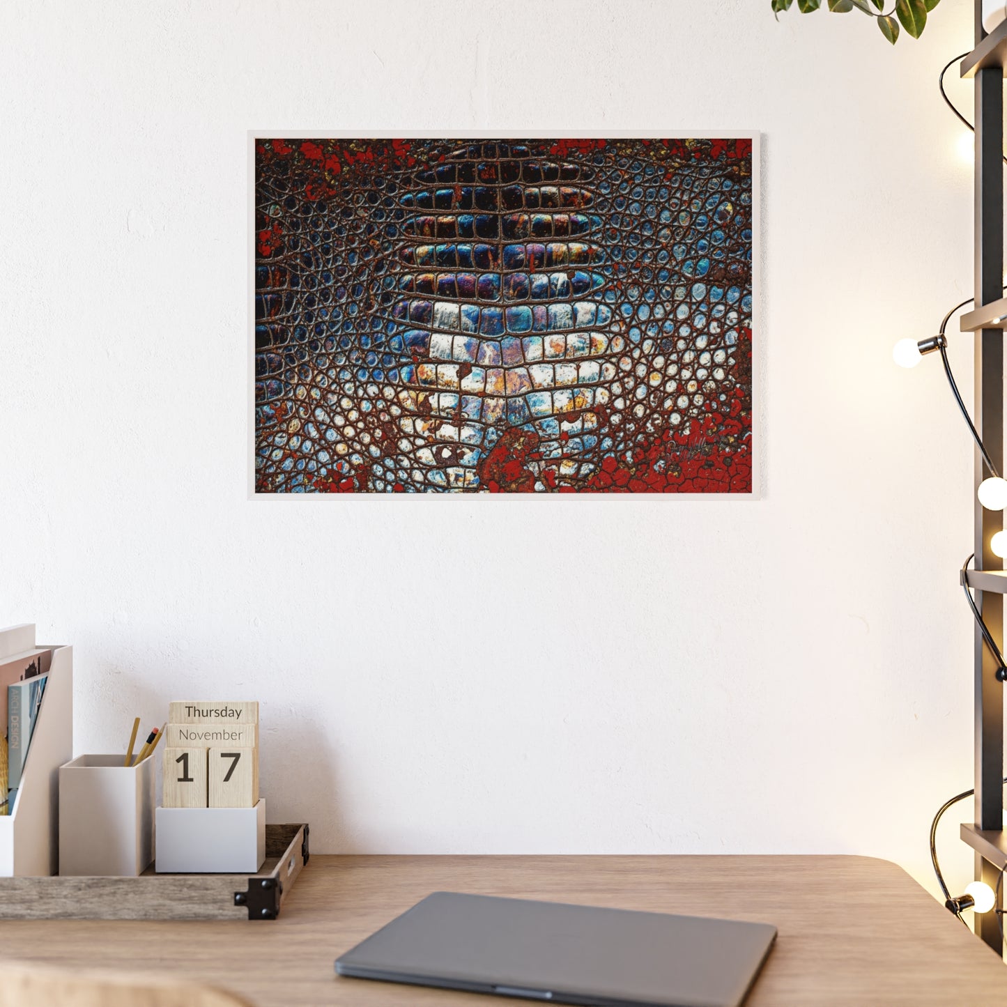 Red Crocodile Style Wall Art Stylish Wooden Frame Poster By QueenNoble